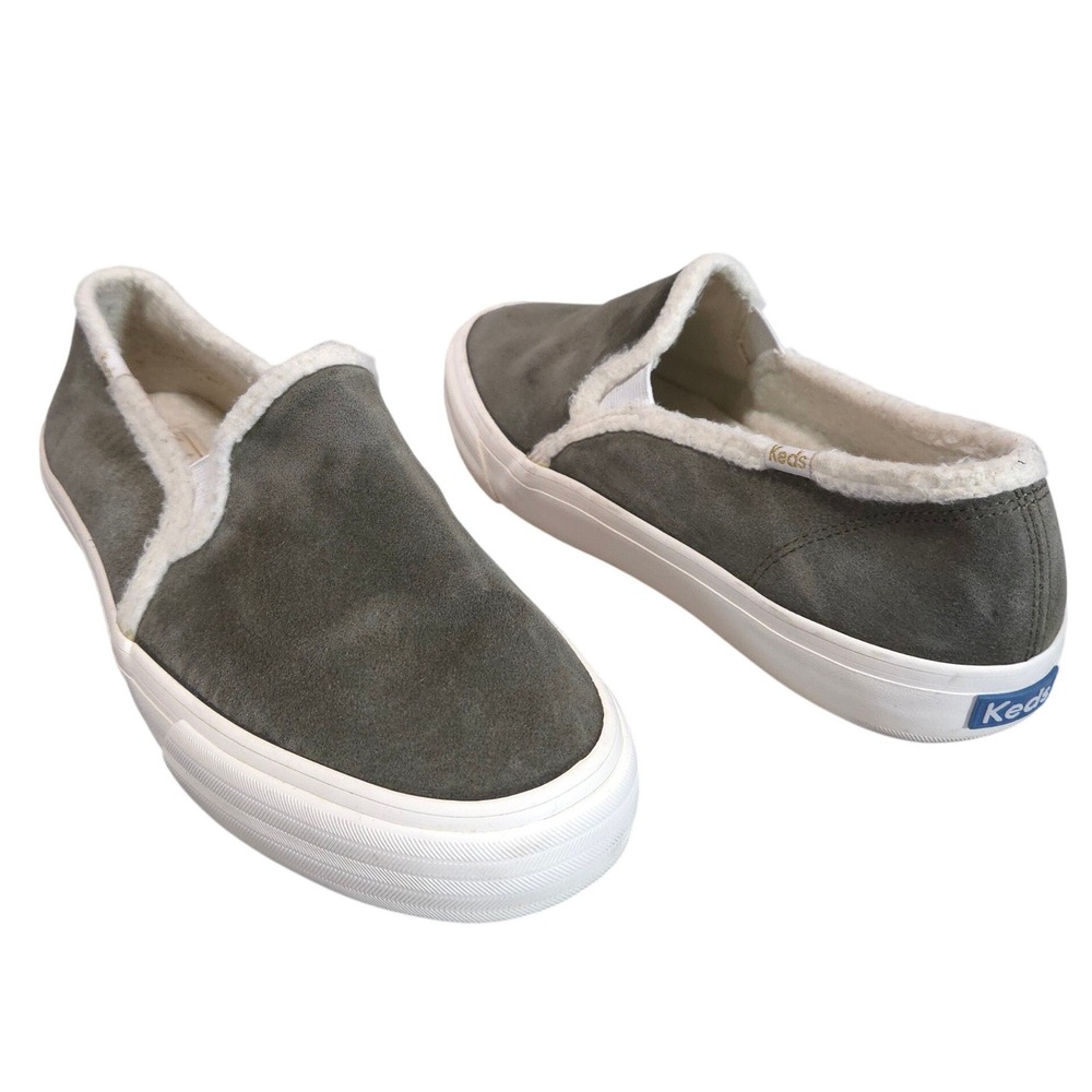 Keds Double Decker Slip On Sneaker Women 10 Faux Shearling Suede Gray Comfort